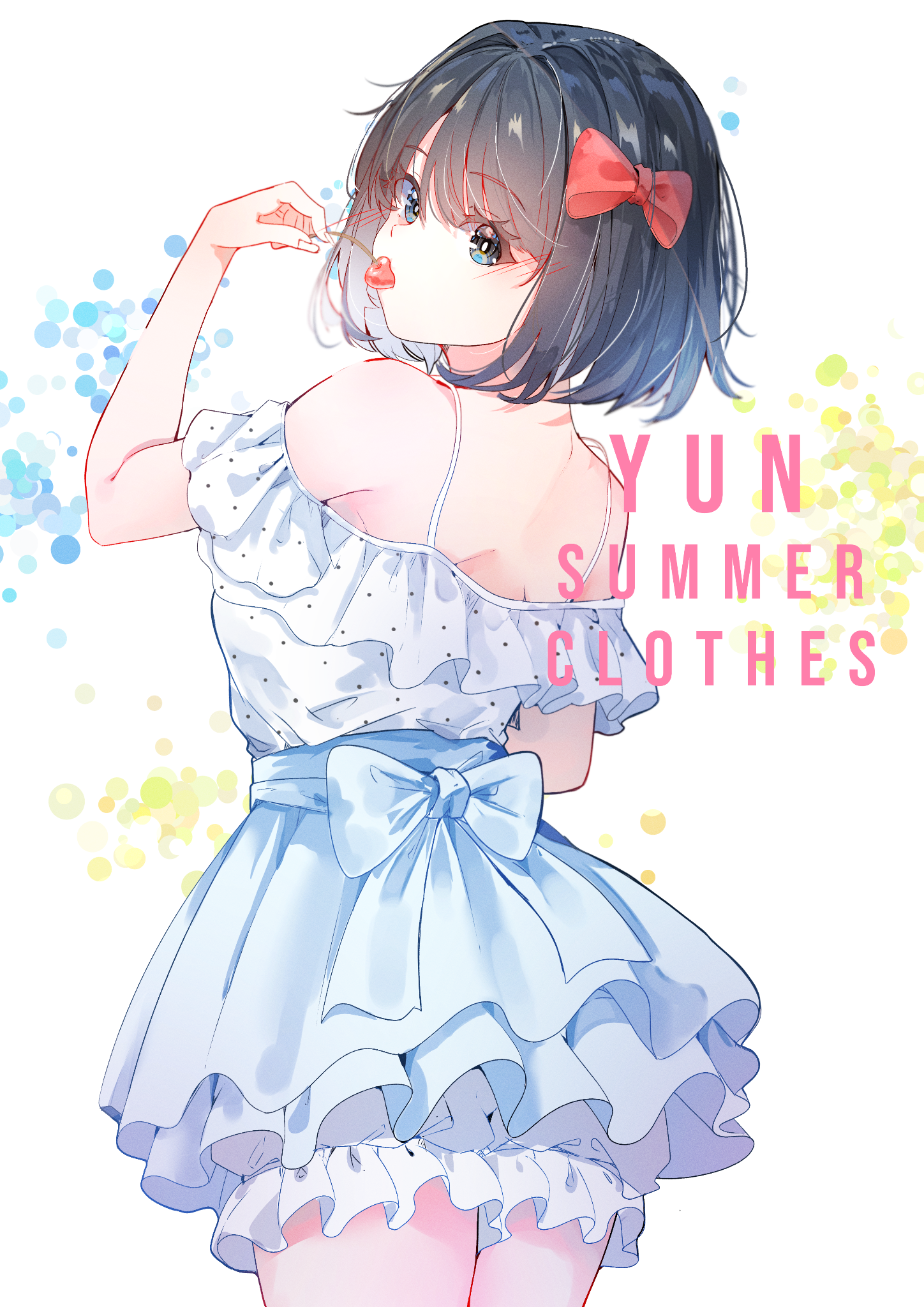 さくらんぼを持ち振り向く女の子のイラスト